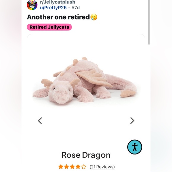 BNWT JellyCat Rose Medium Dragon, VHTF 26”, TAIL UNFURLED/ 20” FURLED ORIGINAL - Picture 10 of 12